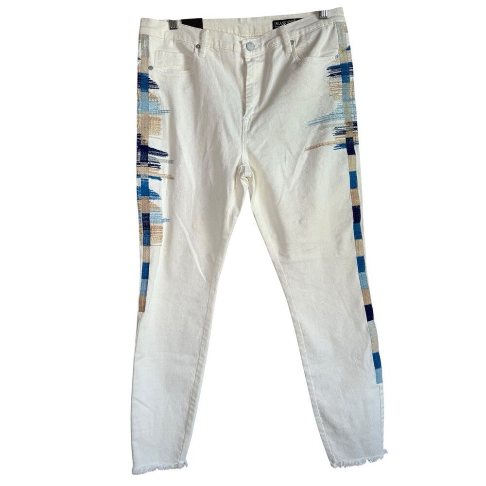BLANKNYC Women’s Bond‎ Embroidered White Skinny Jeans Raw Hem Size 31 NEW